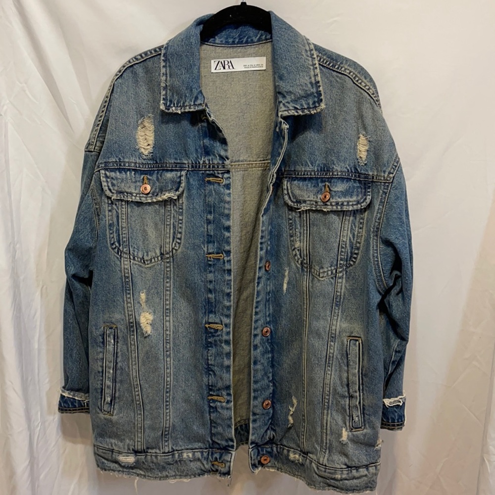Zara distressed oversized jean jacket